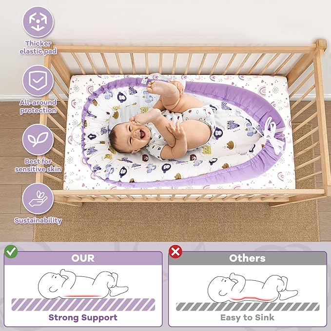 ALINUX Baby Lounger for Newborn 0-24 Months,100% Cotton Baby Lounger Cover, Suitable for Babies Aged 0-24 Months,Purple