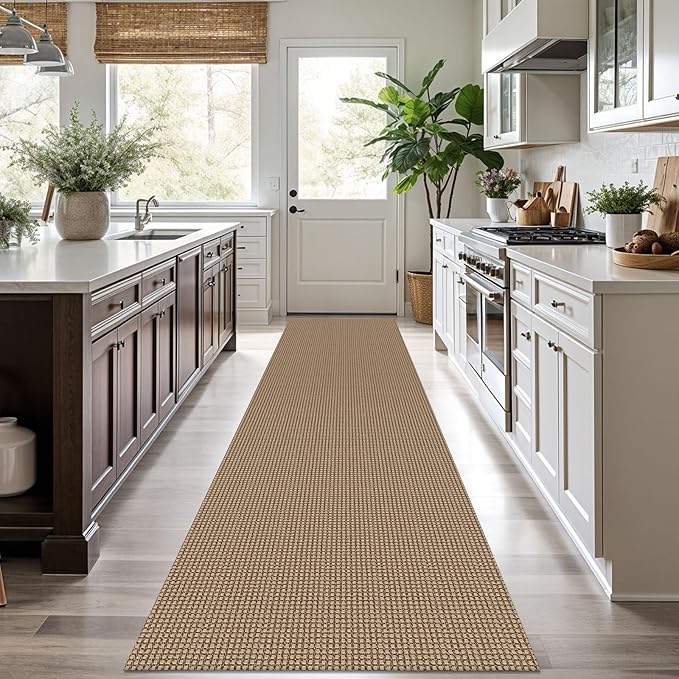 KOZYFLY Boho Runners for Hallways 2.6x10 ft Washable Kitchen Runner Non Slip Rubber Backed Hallway Rugs Cotton Entryway Runner Rug Floor Carpet for Indoor Hall, Backdoor, Kitchen, Tan/Orange/Brown
