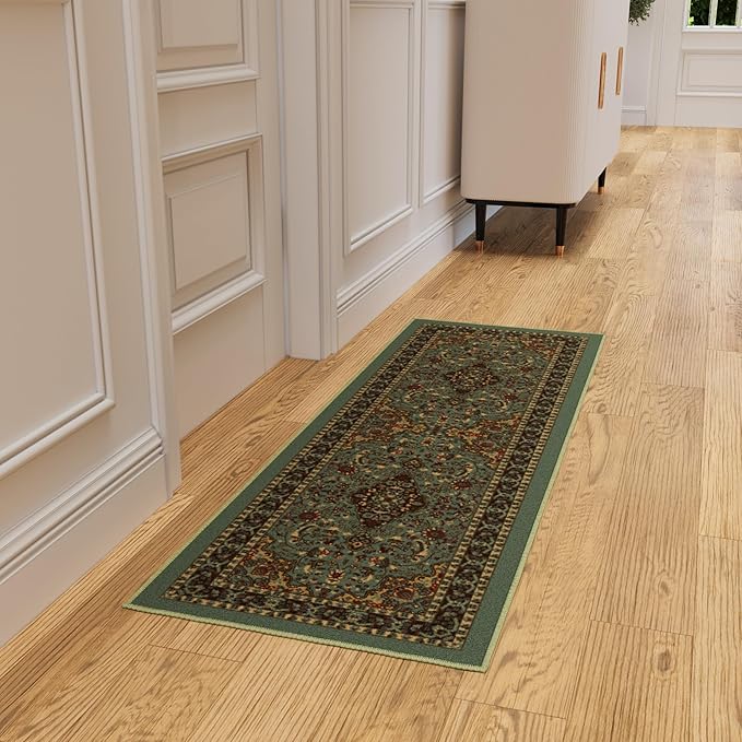 Ottomanson Hallway Runner Rug 20" x 59" Non Slip Oriental Area Rugs Easy to Clean Laundry Rug Runner Durable Pet Friendly Floor Carpet Runners for Hallways Entryway Living Room Kitchen, Seafoam Green