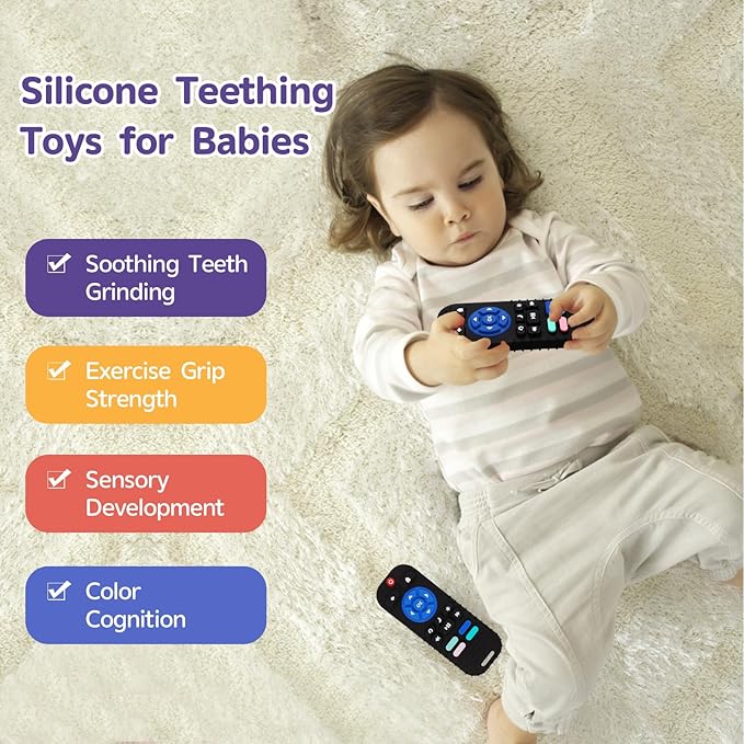 1 Pack Silicone Teethers for 6-12 Months, Teething Toys for 0-6 Months, Remote Teether for Baby, Sensory Toys for Babies, Toddler Infant Gifts