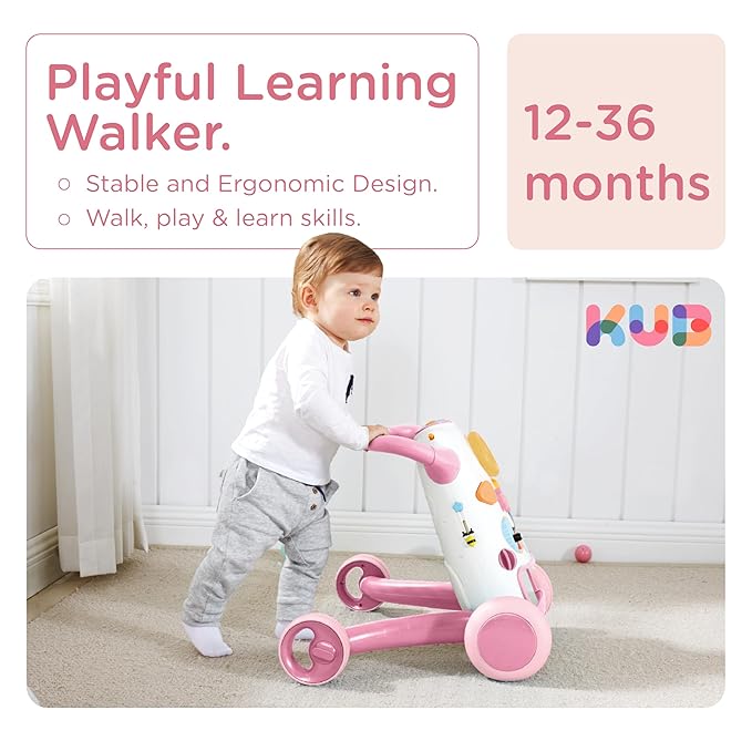 KÜB Montessori Baby Walker - Interactive Push Toy for Toddlers Learning to Walk with Soft Music & Lights, Adjustable Speed & Non-Slip Wheels, Educational Activity Center