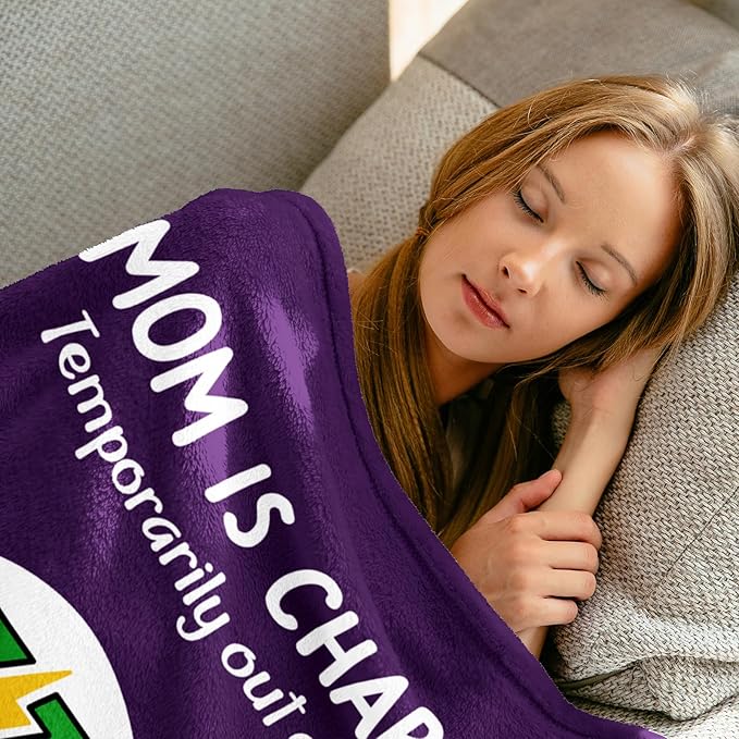 Craftique Gifts for Mom Birthday Christmas- Funny Soft Mom is Charging Blanket- New Moms Gifts for Women, Practical Blanket Throw for Napping Travel, 60”×50”