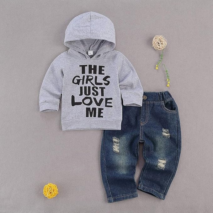 fhutpw Toddler Baby Boy Outfits Hoodie Sweatshirts & Jeans Clothes Set Fall Winter 6 9 12 18 24 Months