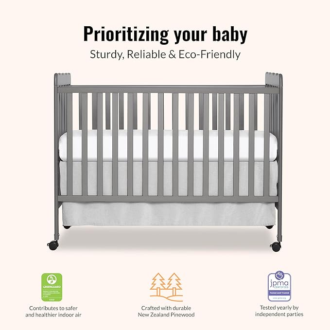 Dream On Me Carson Classic 3-in-1 Convertible Full-Size Baby Crib in Steel Grey, GreenGuard Gold & JPMA, 4 Mattress Heights, Converts to Day & Toddler Bed, Locking Wheels, Classic Nursery Design