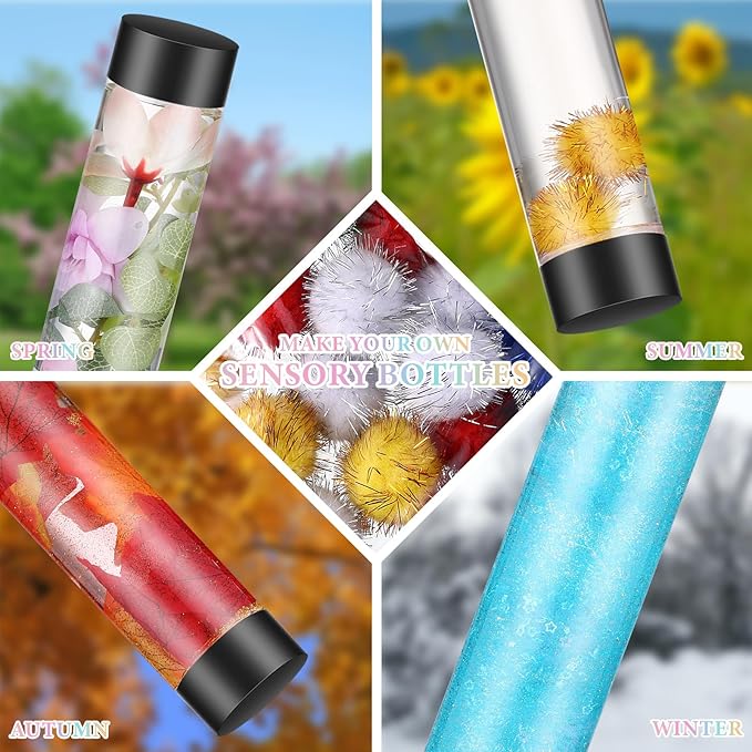 12 Pcs Sensory Bottles Kits for Kids 400 ml Plastic Bottles with Lids Glitter Sequins Accessories Seasons Containers for Relieving Toddlers 1-3 Kids Calm Down Anxiety Disturbed