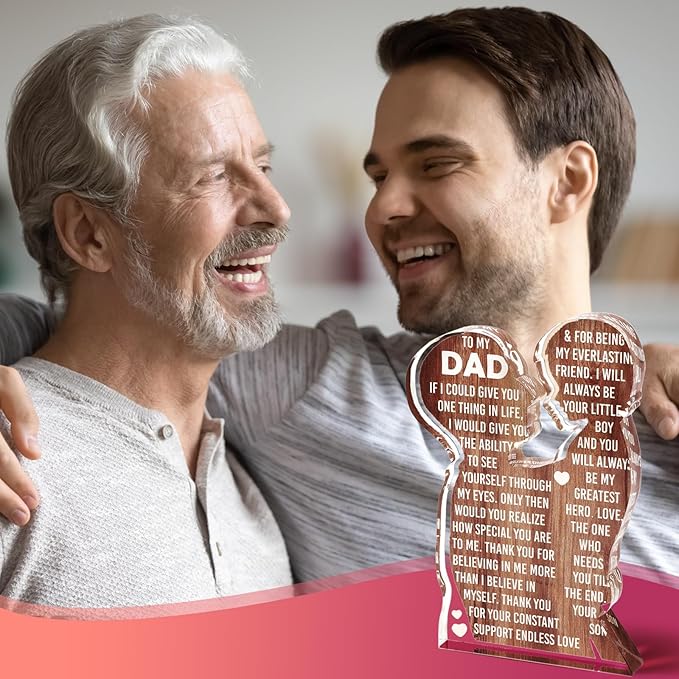 MAMAGIFTREE Fathers Day Presents from Son – Heartfelt Acrylic Plaque for Dad, Unique Father Son Desk Decor Sign – Birthday, Christmas or New Dad Present from Boy