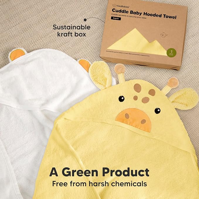 KeaBabies Hooded Baby Towel for Newborn - Viscose Derived from Bamboo Large Baby Bath Towels with Hood for Boys, Girls, Toddler, Extra Absorbent & Soft Newborn Bath Essentials (Giraffe)