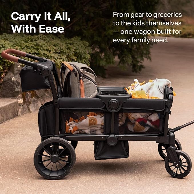 HARPPA All-Terrain Wagon Stroller for 2 Kids, Foldable Outdoor & Beach Stroller Wagon with Removable Canopy, Adjustable Push & Pull Handle, Footwell & Large Storage, Grey