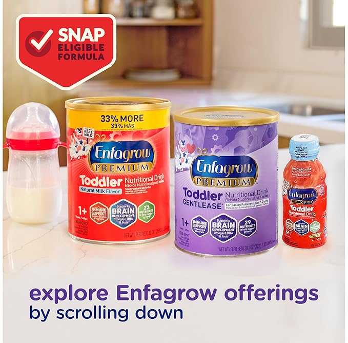 Enfagrow PREMIUM Gentlease Toddler Nutritional Drink, Made with Real Milk, Designed to Ease Fussiness, Gas & Crying, Brain-Building Omega-3, Nutrients for Growth & Immune Support, Powder Can, 29.1 Oz