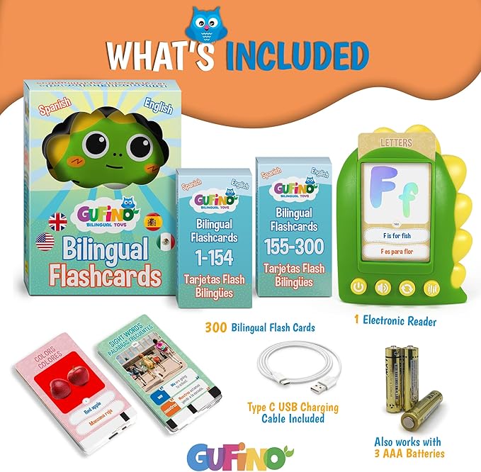 Spanish Flash Cards for Kids | Bilingual Talking Flashcards with Audio | English Learning Cards | Interactive Language Development Toy | Educational Flash Cards for Early Learning