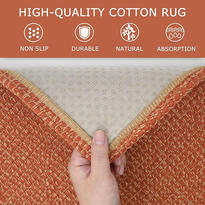 KOZYFLY Indoor Door Mat 2x3 ft Small Area Rugs Washable Front Door Mat Non Slip Rubber Backed Entryway Rug Cotton Entrance Doormat for Front Porch Bathroom Kitchen Bedroom, Orange/Tan
