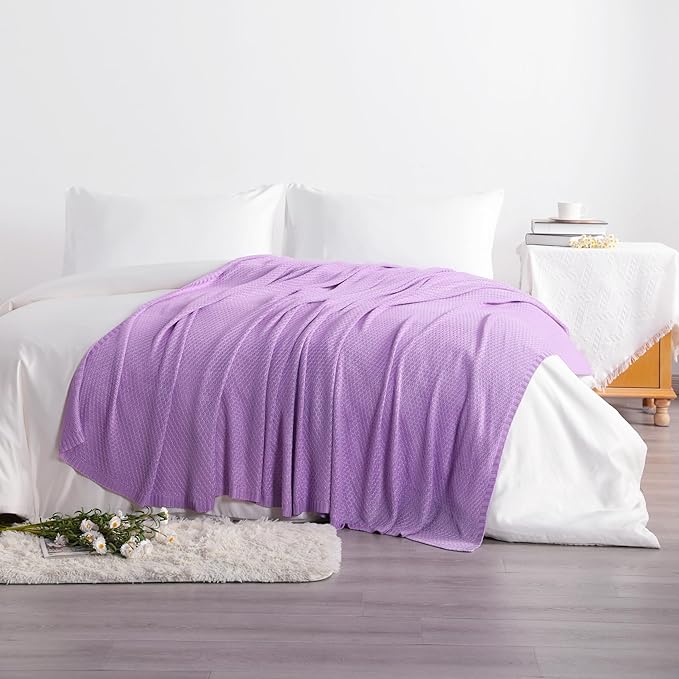 NTBAY Cable Knit Cooling Throw Blanket, Soft and Breathable Throw Blanket 51x67 Inches Made from Rayon Derived from Bamboo for Couch, Sofa, Nap, Light Purple