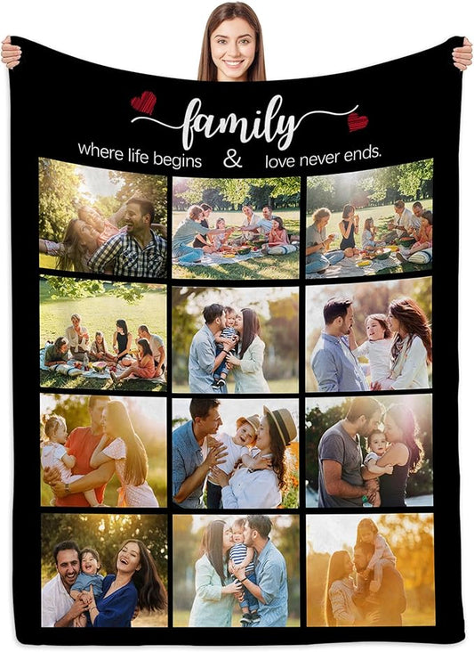Custom Photo Blanket with Picture - Personalized for Mom, Dad, Couple, Girlfriend, Boyfriend, Wife, Husband