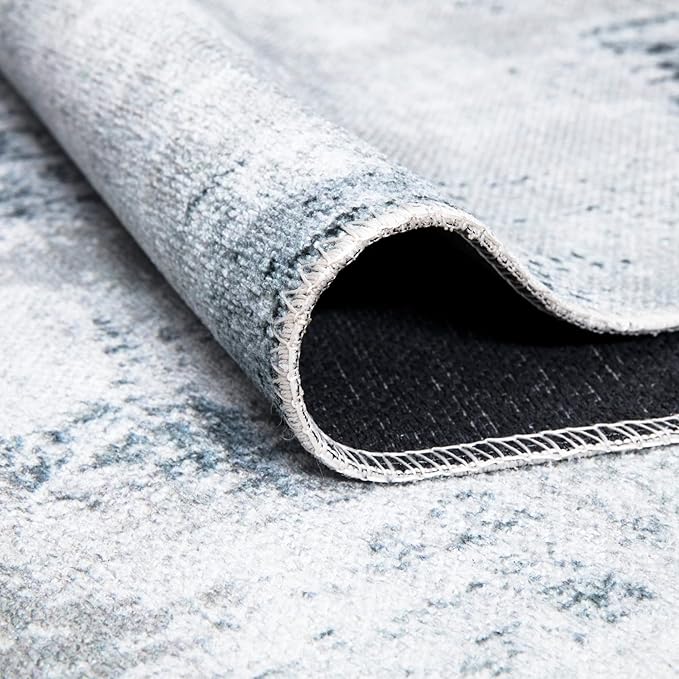 Bloom Rugs Caria Washable Non-Slip 10 ft Runner - Ivory/Silver/Blue Modern Abstract Runner for Entryway, Hallway, Bathroom, and Kitchen - Exact Size: 2'6" x 10'
