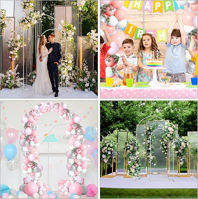 Gold Metal Arch Backdrop Set of 2 (7.3FT/6FT), Balloon Arch Stand for Wedding Ceremony, Baby Shower, Outdoor Indoor Birthday Party, Graduation Decoration, White