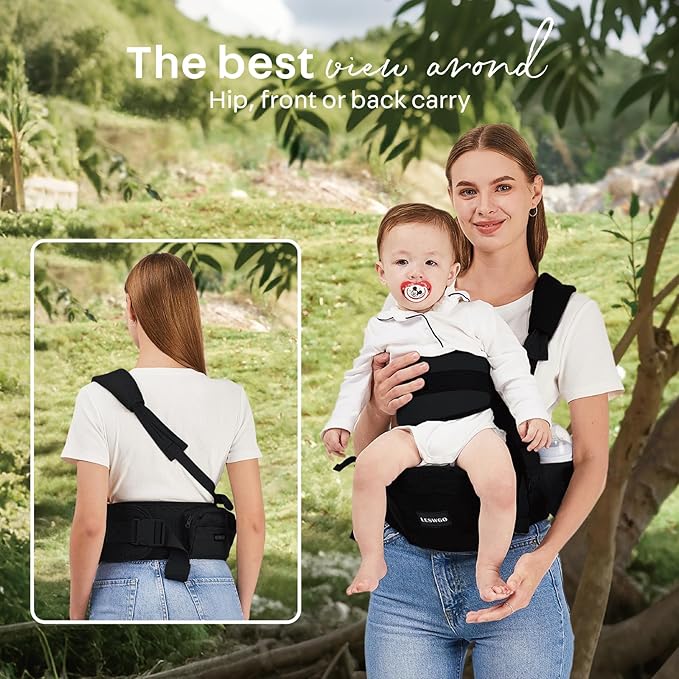 Baby Hip Carrier,Baby Carrier with Shoulder Strap,Adjustable Extended Waistband with Various Pockets-Ergonomic,Baby Carrier for Newborns & Toddlers -Black