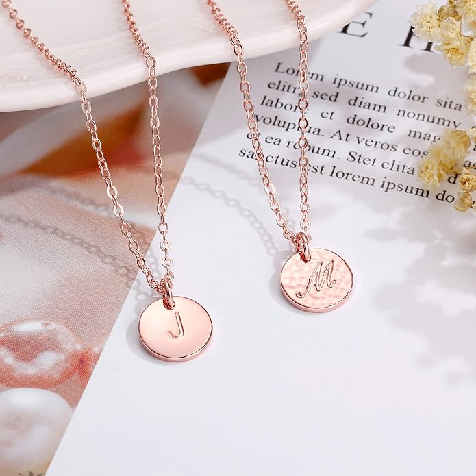 Hidepoo Disc Initial Necklace Gifts for Girls - 14K Gold Filled/Rose Gold/S925 Sterling Silver Disc Initial Necklaces Personalized Birthday Gift Tiny Initial Necklace Jewelry for Girls Women