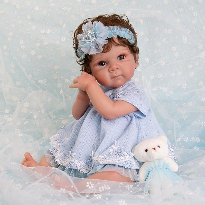 Reborn Baby Dolls Clothes Girl Blue Baby Doll Clothes 17-20 Inches Doll Outfits and Accessories for Newborn Girl