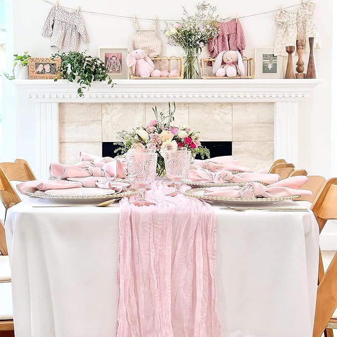 12Pack Pink Table Runner 35 x 120 inch Cheesecloth Table Runner 10FT Boho Table Runners Rustic Gauze Cheese Cloth Table Runners for Party Wedding Birthday Dining Bridal Shower Baby Shower Decor
