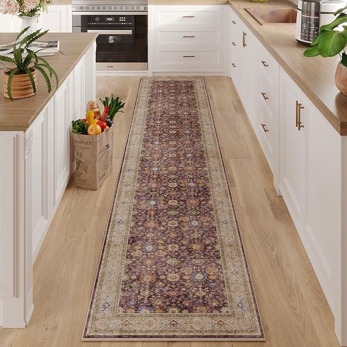 Runners for Hallways Kitchen Runner Rug Non Slip 2'x10' Long Washable Rugs with Rubber Backing Soft Vintage Carpet Runner for Hallways, Kitchen, Laundry, Bedroom, Bathroom (Dark Espresso)