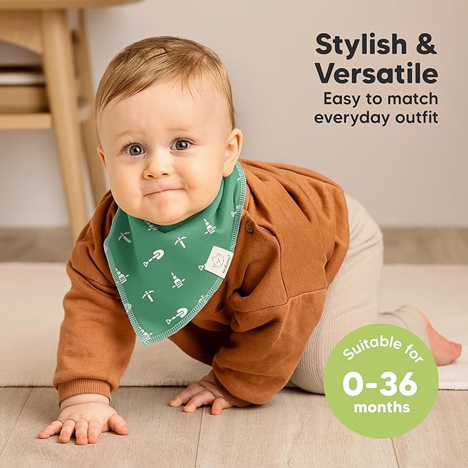 8-Pack Organic Baby Bandana Bibs for Boys, Girls - Super Absorbent Triangle Baby Bibs for Drooling and Teething Infant, 100% Cotton Extra Soft for Newborn, Infant 0-36 Months (Builders)