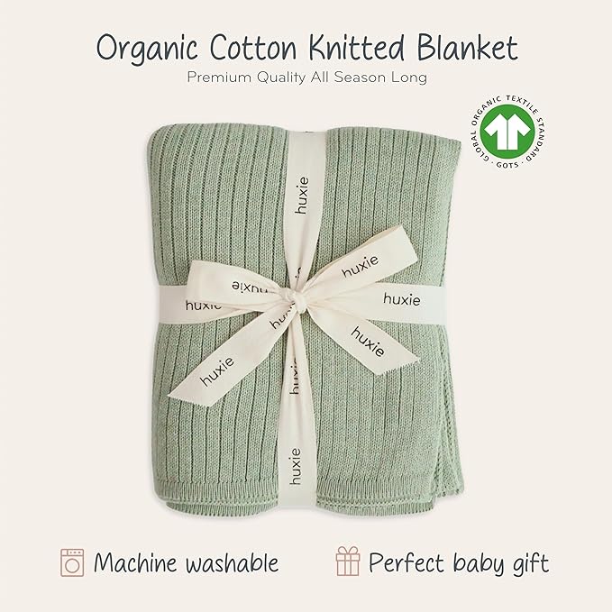Knitted Organic Cotton Baby Blanket- Swaddle Blanket, 30" x 40" Soft Receiving Blanket for Newborn (Roman Green)