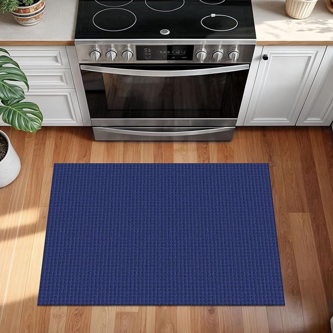 KOZYFLY Indoor Door Mat 2x3 ft Small Area Rugs Washable Front Door Mat Non Slip Rubber Backed Entryway Rug Cotton Entrance Doormat for Front Porch Bathroom Kitchen Bedroom, Royal Blue/Navy