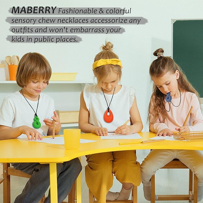 Chew Necklace for Sensory Kids and Adults, 4 Pcs Food-Grade Silicone Chew Toys for Boys Girls with ADHD/Autism/SPD/Anxiety, Durable Chewy Necklace Sensory Reduce Chewing Fidgeting - BPA Free