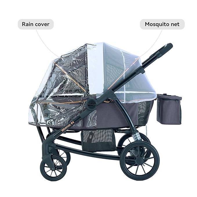 Pamo Babe Double Stroller Tandem Stroller for 2 Kids Push Pull Kids Wagon Adjustable Handle Waterproof and Sunproof Canopies Large Removable Storage Baskets