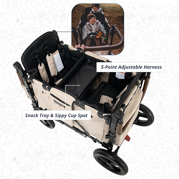 Keenz XC EVO - Luxury Comfort Stroller Wagon | Foldable 2 Passenger Double Seater with Adjustable Canopy | Mocha