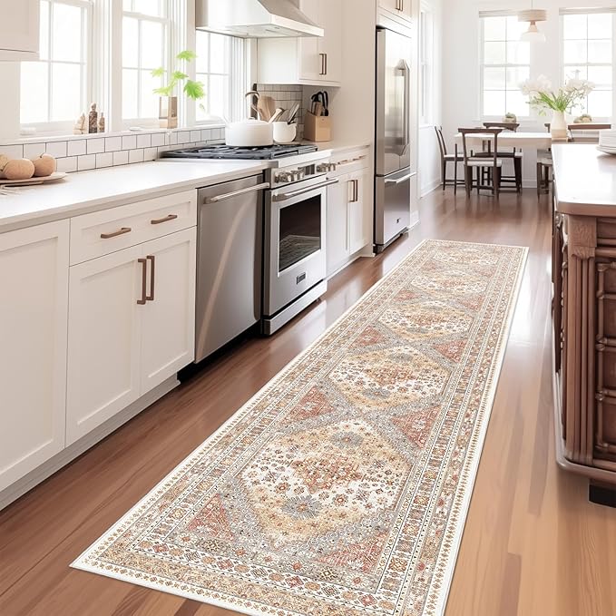 zesthome Washable Runner Rug 2.5x16 - Stain Resistant Entryway Rug,Ultra-Thin Kitchen Rugs, Anti Slip Backing Runner Rugs for Entrance Laundry Room Indoor Hallway (Orange,2.5'x16')