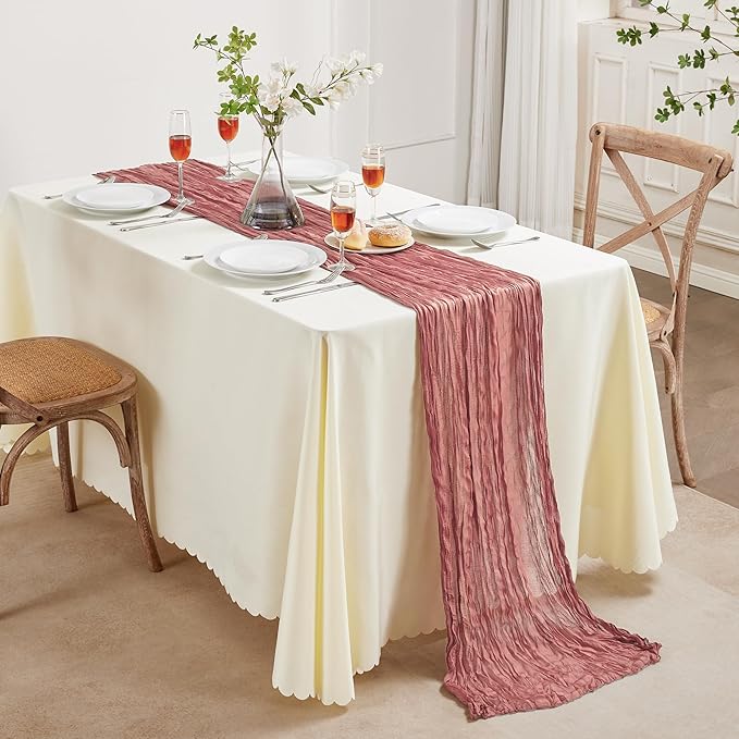 Cheesecloth Table Runner 10FT Long Boho Gauze Table Runner Rustic Sheer Runner for Wedding Bridal Baby Shower Birthday Party Table Decor Thanksgiving Christmas Decorations (12pcs, Rose)