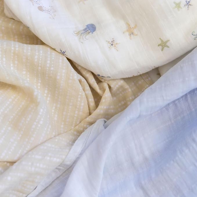 Crane Baby Blanket, 100% Cotton Muslin, Set of 3, 47 X 47, Nautical Ocean Muslin Blanket Sea Life Bohemian