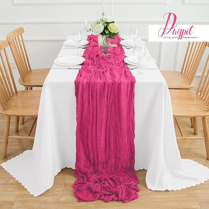 12Pack Hot Pink Cheesecloth Table Runner 35x120Inch Spring Easter Cheese Cloth Table Runner 10FT Boho Gauze Table Runners Rustic Sheer Table Runners for Wedding Bridal Shower Baby Shower Party Decor