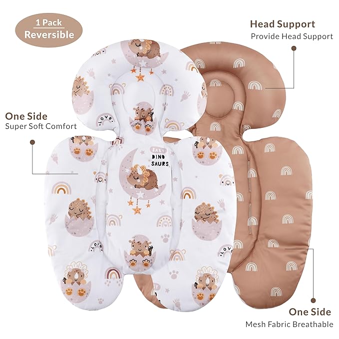 generic Infant Insert Compatible with 4moms Mamaroo Swing & Graco Swing & Infant Car Seat, Newborn Insert, Baby Head and Body Support, Reversible Design, Breathable Soft Fabric, 1Pcs - Dinosaur