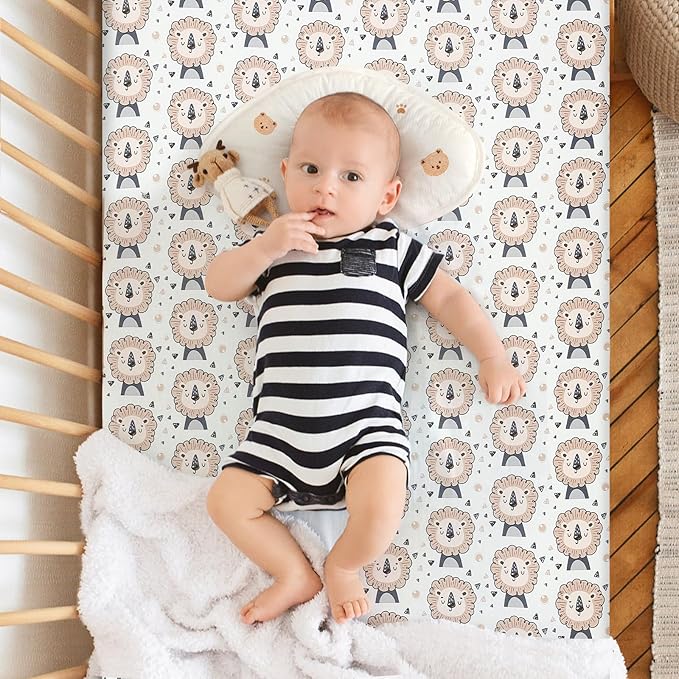 Pack n Play Flat Sheet 2 Piece Mini Crib Sheet Elastic Playard Sheet Set Portable Sheet Set Elastic Convertible Playmat Compatible Graco Pack n Play (Owl and Tree Bag) (Whale & Lion)