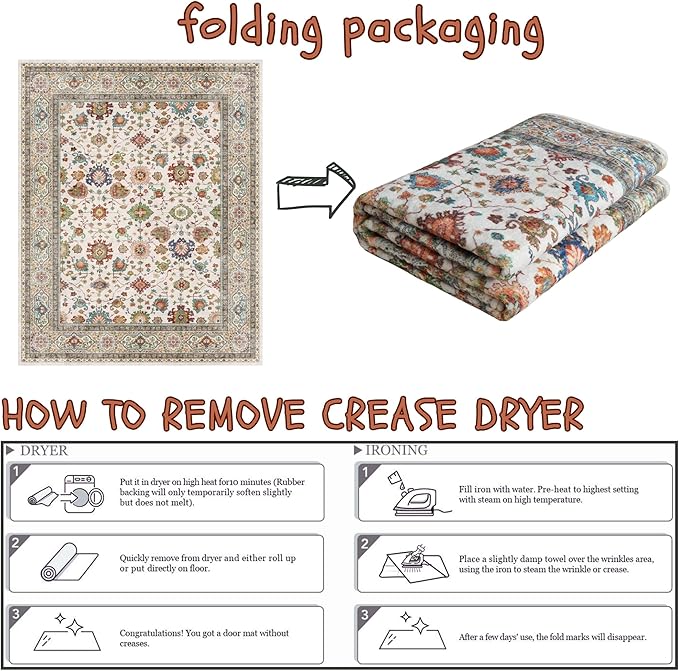 Living Room Rug 6x9 Rug Machine Washable Boho Area Rug Non Slip Vintage Low Pile Large Rug for Living Room, Bedroom, Farmhouse, Dining Room, Kids Playroom (Colorful)