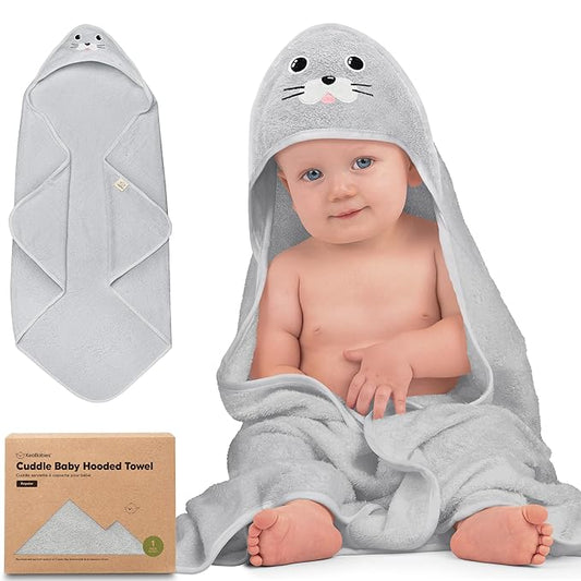 KeaBabies Hooded Baby Towel for Newborn - Viscose Derived from Bamboo Large Baby Bath Towels with Hood for Boys, Girls, Toddler, Extra Absorbent & Soft Newborn Bath Essentials (Seal)