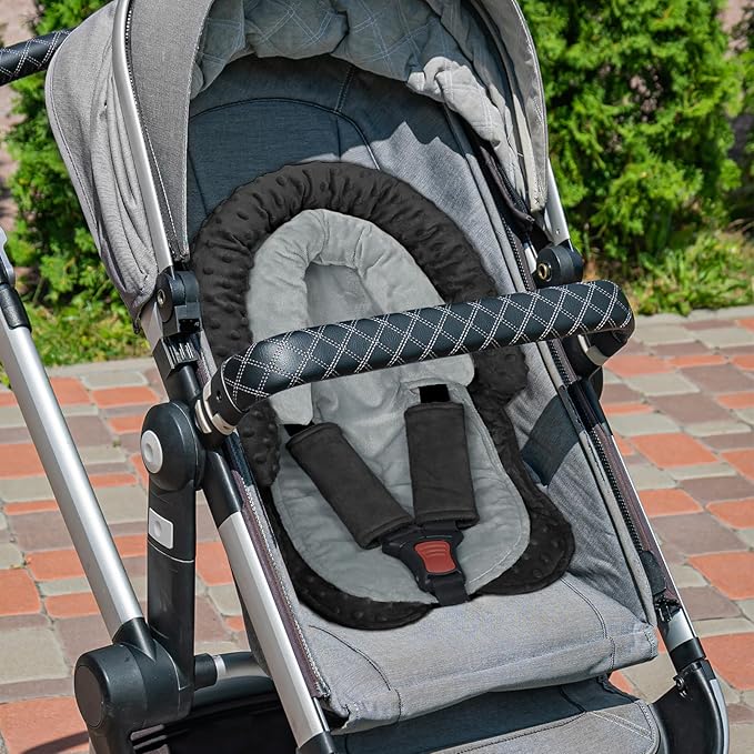 Infant Car Seat Insert, HNHUAMING Baby Car Seat Head & Body Support with 2 Straps Pads, Ultra Soft Newborn Preemie Carseat Insert Cushion for Girls Boys, Fits Car Seat, Stroller, Swing, Bouncer, Black