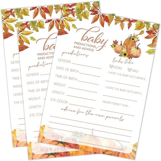 Fall Baby Shower Games, Baby Predictions and Advice Cards, 5x7 in, Thanksgiving Baby Shower Party Favor Decorations Supplies - QTA01