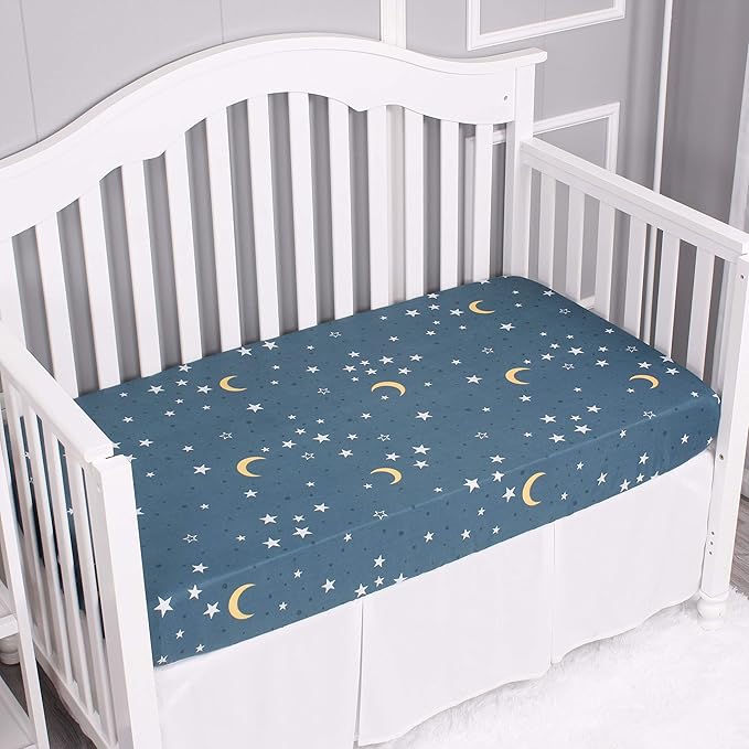 Belsden 3 Pack Microfiber Durable Crib Sheets Fitted, Silky Soft Smooth Breathable Baby Sheets Set, 28''x52 Fits Standard Crib and Toddler Mattresses, Moon & Star & Grey