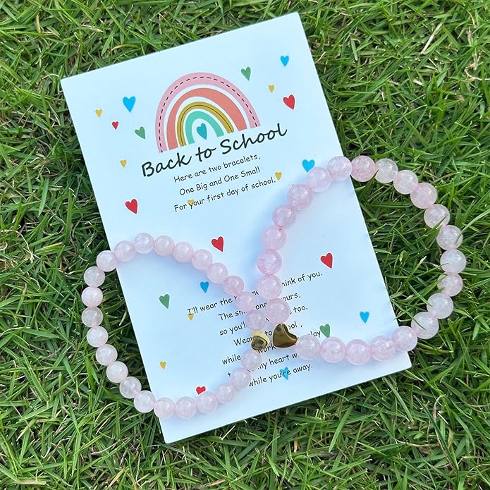 Back to School Bracelets Matching Heart Mommy and Me Wish Strings Bracelet Set First Day of School Gifts