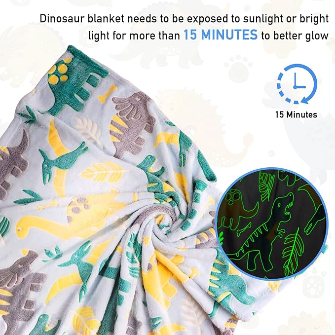 Glow in the Dark Dinosaur Fleece Blanket - Kids & Toddler Size 30"x40" for Boys
