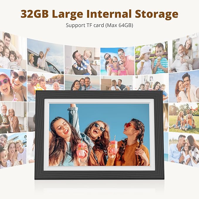 Dragon Touch Digital Picture Frame WiFi 10 inch IPS Touch Screen Digital Photo Frame Display, 32GB Storage, Auto-Rotate, Share Photos via App, Email, Cloud, Classic 10 Brown