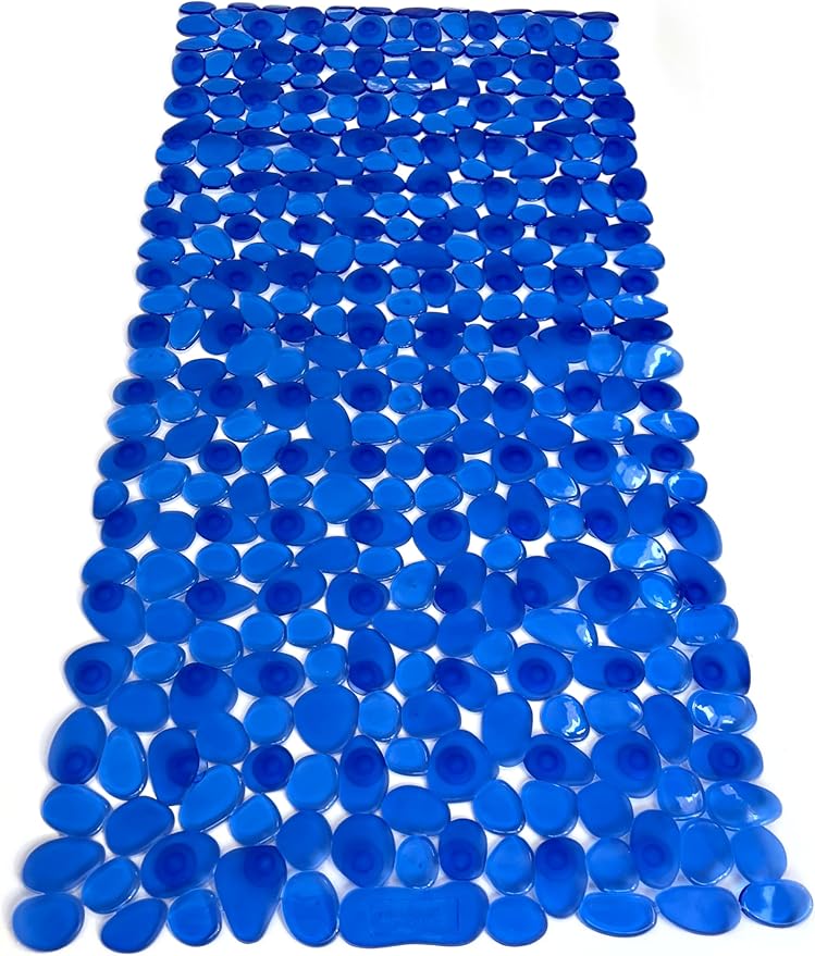 “Pebbles” Non-Slip Bathtub/Shower Mat 27.5”x14” Rectangular, Non-Toxic, Safe, Clean, Machine-Washable, Superior Grip & Drainage, Vinyl, for Smooth Floors ONLY, Transparent Blue