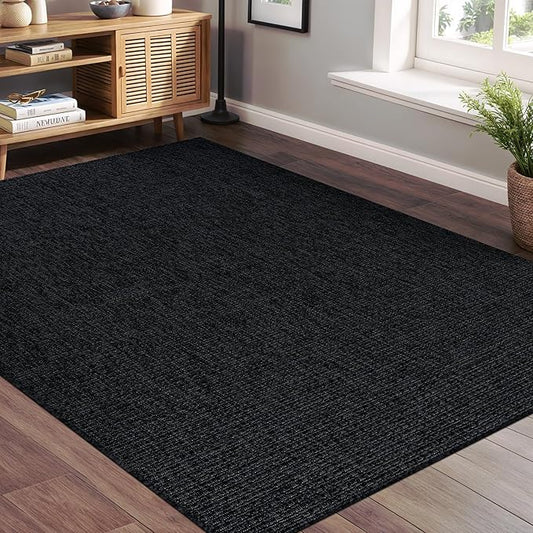 Beverly Rug Easy Jute Rug 4x6 Solid Washable Durable Outdoor Indoor Area Rugs for Living Dining Room Patio Office Stain Resistant Non Shedding Casual Indoor Outside Carpet (4 x 6 Dark Gray)