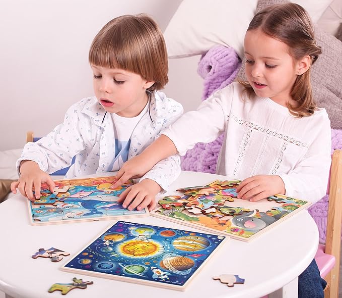 QUOKKA Wooden Space Puzzles for Kids Ages 3-5 – 28 Pieces Toddlers Kids Puzzles Ages 4-8 Year Olds – Wood Space Toys for Children Games for Boys and Girls 6-8 yo