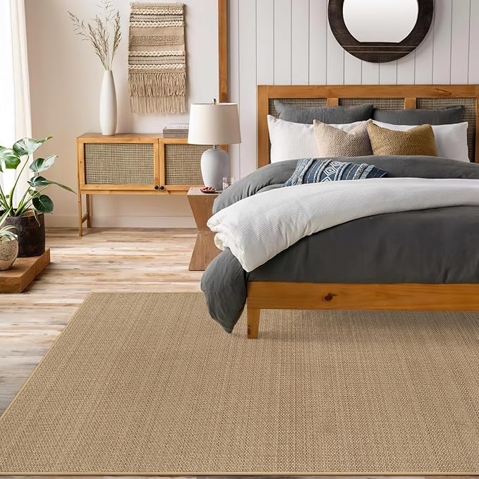 Wonnitar Farmhouse 5x8 Area Rugs for Living Room, Boho Washable Large Dining Room Rug, Neutral Braided Rubber Backed Mat Woven Absorbent Floor Carpet for Bedroom Kitchen Entry (Beige,5'x8')