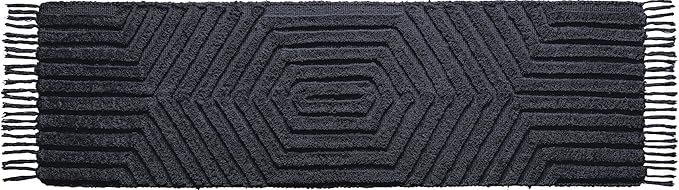 Boho Bathroom Rug 2' x 6', Washable Hand-Woven Tufted Cotton with Tassels, Farmhouse Kitchen Mat for Foyer, Bedroom, Back Door Décor - Dark Grey