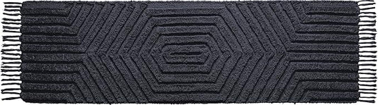Boho Bathroom Rug 2' x 6', Washable Hand-Woven Tufted Cotton with Tassels, Farmhouse Kitchen Mat for Foyer, Bedroom, Back Door Décor - Dark Grey